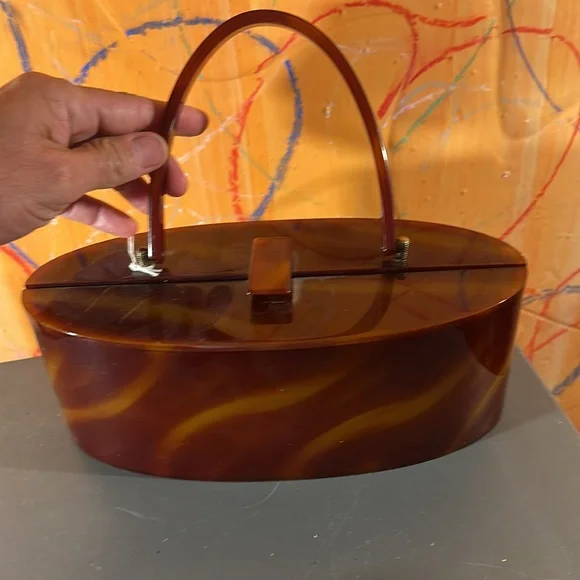 1950S DOVER AMBER TORTOISESHELL LUCITE PURSE - Picture 2 of 4